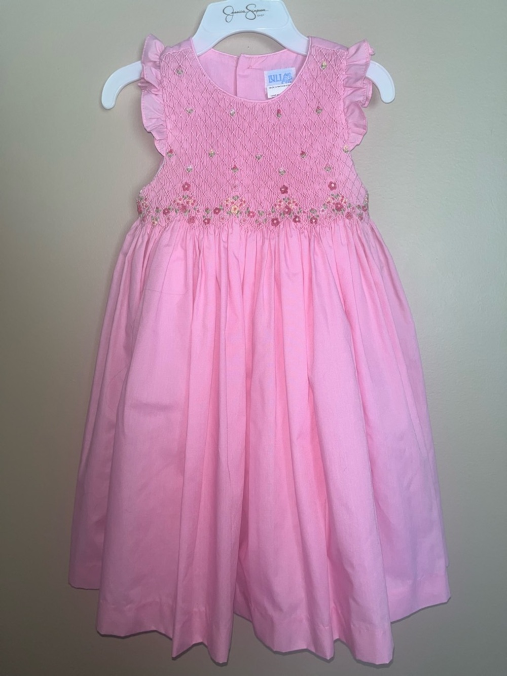 Luli & Me Smocked Sleeveless Tie Back Dress Lined Girls Size 4 Flower Embroidery